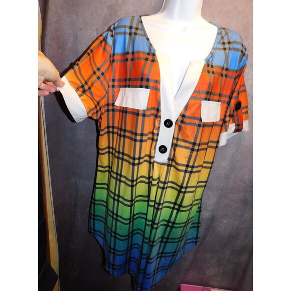 Casual Rainbow Gradient Plaid Lounge Shirt - Picture 5 of 6